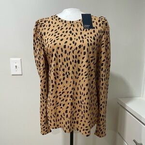 NWT Crown & Ivy Animal Print Top Cheetah Leopard Long Sleeve Tee Trendy Casual